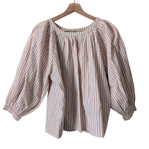 The GREAT Bubble Sleeve Blouse - Size 1 (Small) Cotton Striped Pink White - Picture 1 of 11